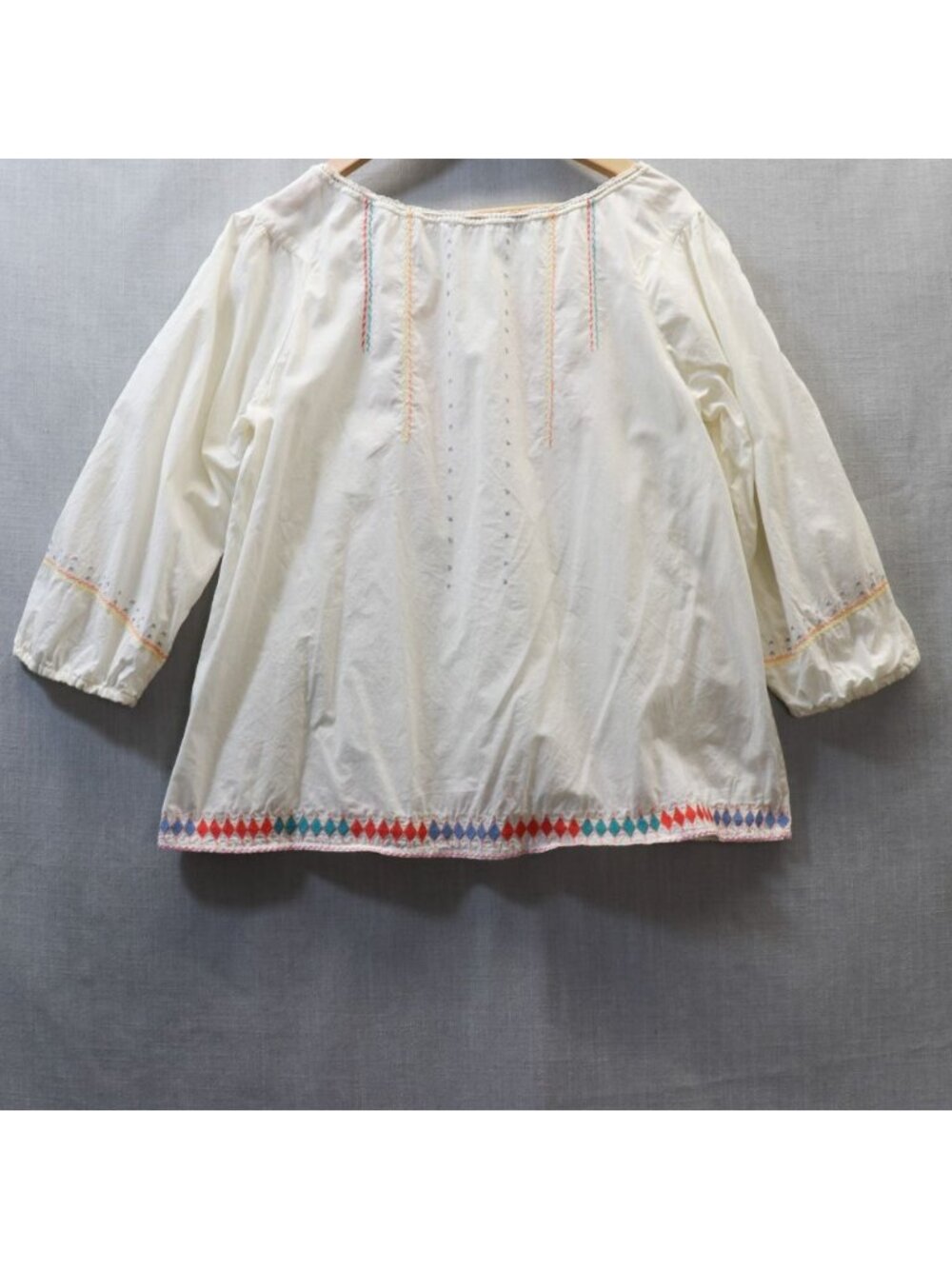 Tsumori Chisato Off White Embroidered Peasant Blouse Top M 3/4 Sleeve Cotton - Picture 11 of 16